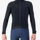 Front view of the Men's thermal race long sleeve jersey in mono Black colour way by Enjoy.cc