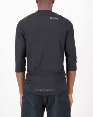 Back view of the Enjoy mens enduro tee in the Rolling Blackouts design. Part of Reptilia trail range designed by enjoy.cc