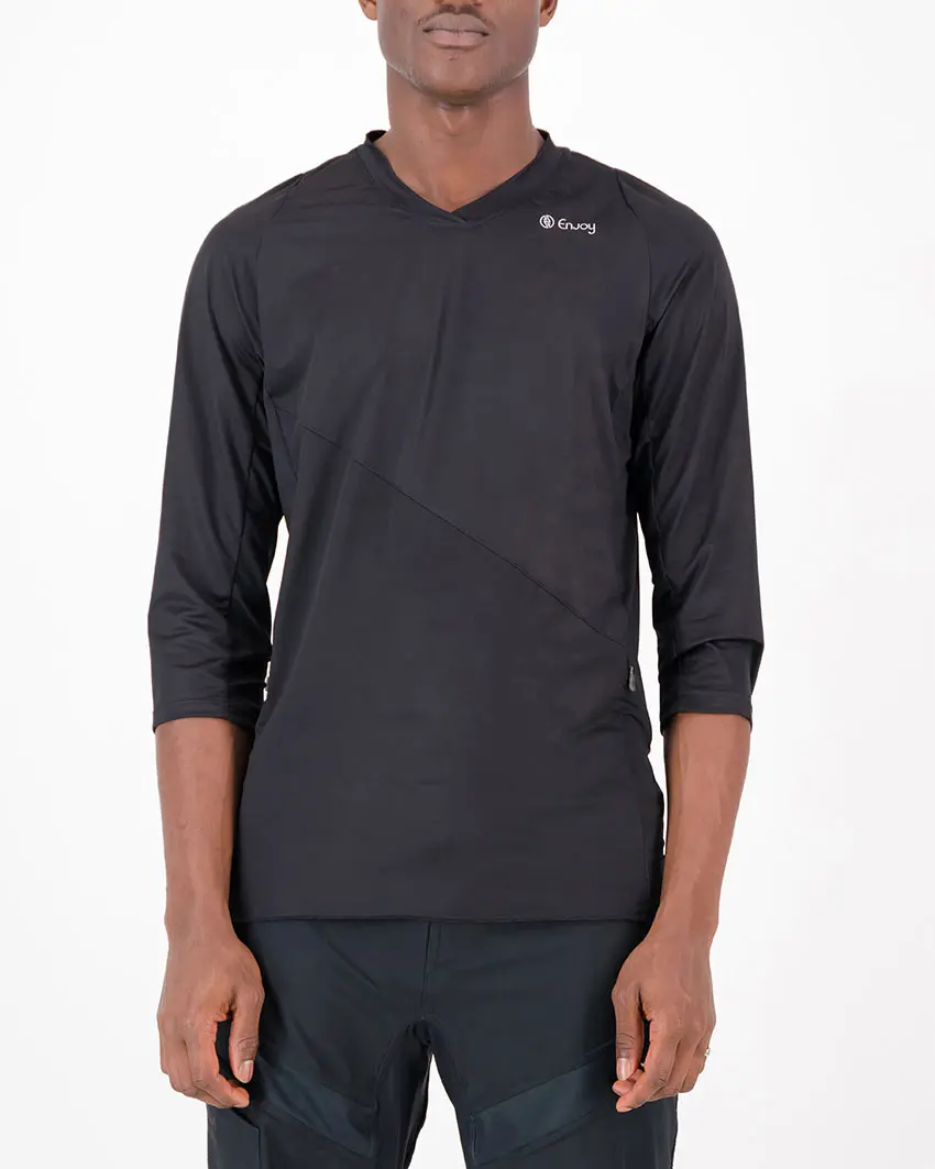 Front view of the Enjoy mens enduro tee in the Rolling Blackouts design. Part of Reptilia trail range designed by enjoy.cc