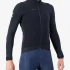 Side view of the Men's thermal race long sleeve jersey in mono Black colour way by Enjoy.cc