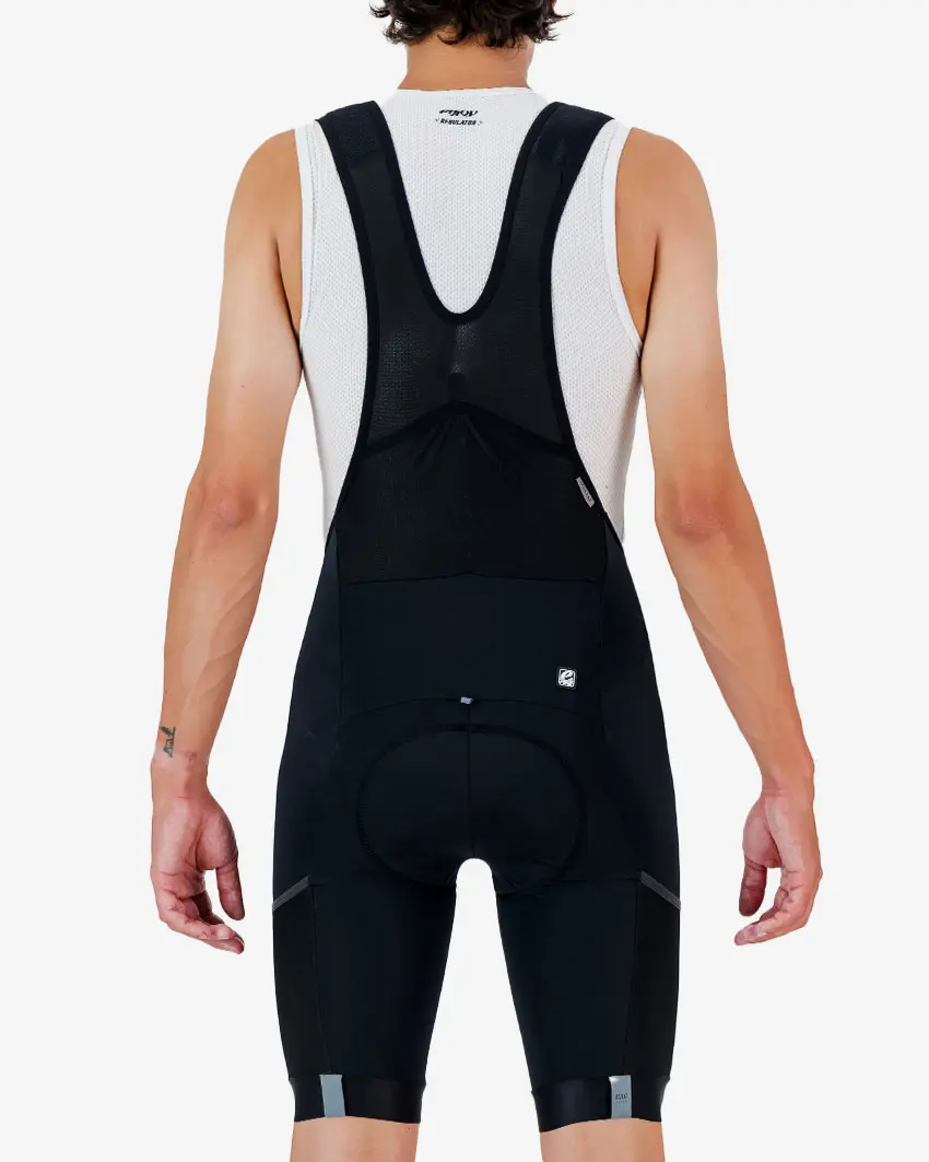 Back view of the Enjoy Octane men's cargo bib short in black made by Enjoy.cc