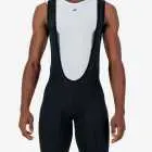 Front view of the Enjoy Dual men's bib short in black with reflective detailing made by enjoy.cc.