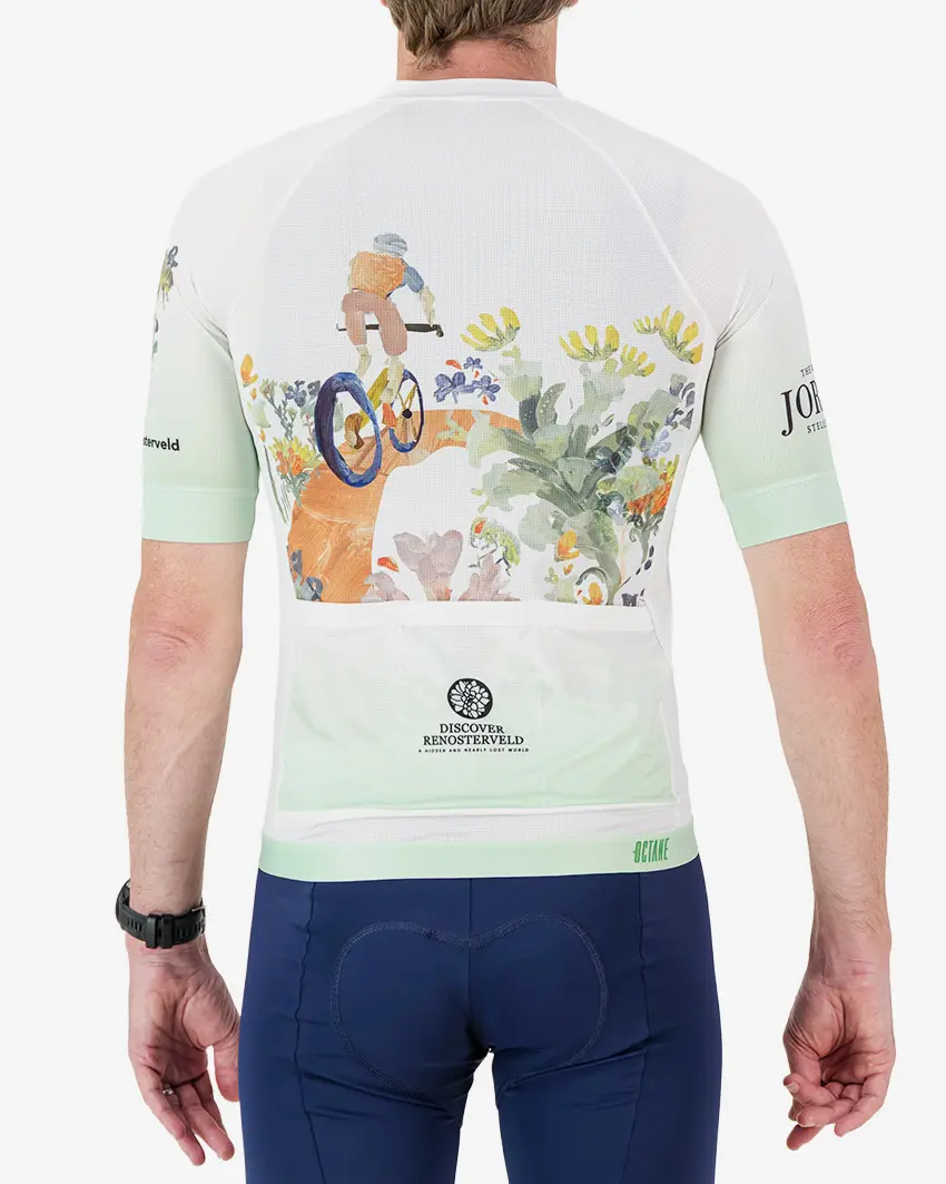 Back view of the Octane men's cycling jersey in a Bottelary Hills Conservancy design made by enjoy.cc
