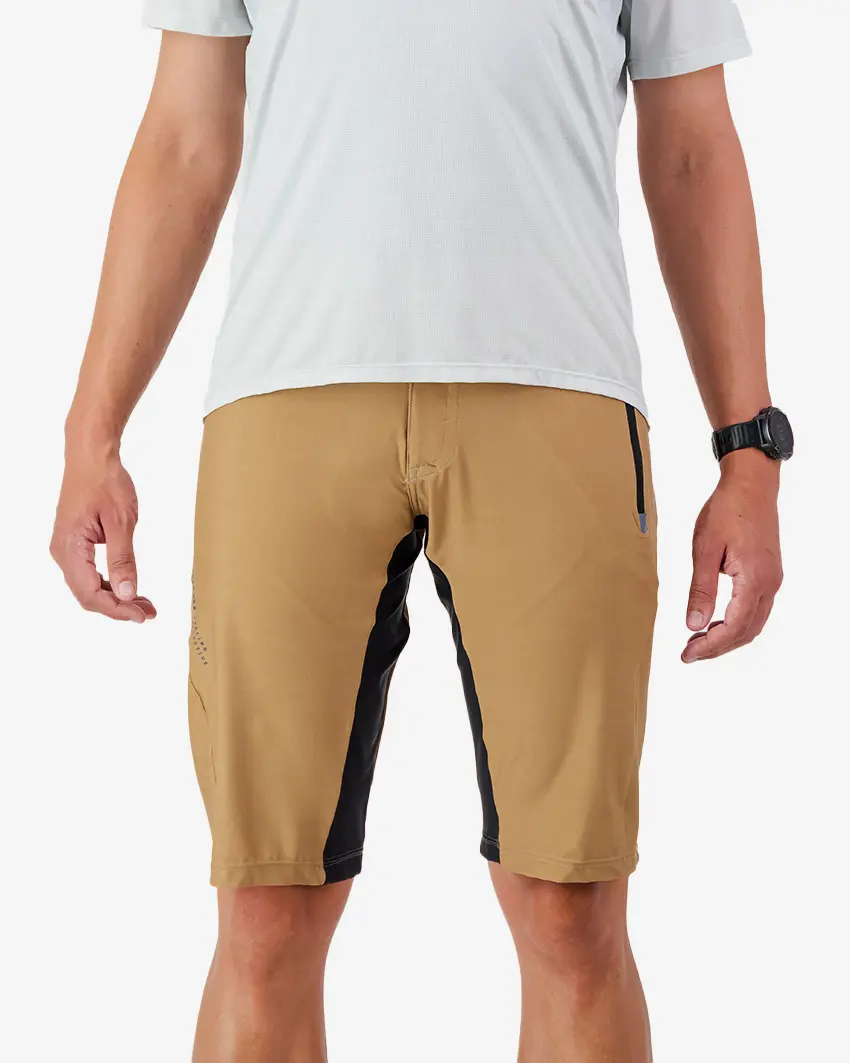 Front view of the Enjoy men's Aline Trail Shorts in Ochre made by Enjoy.cc