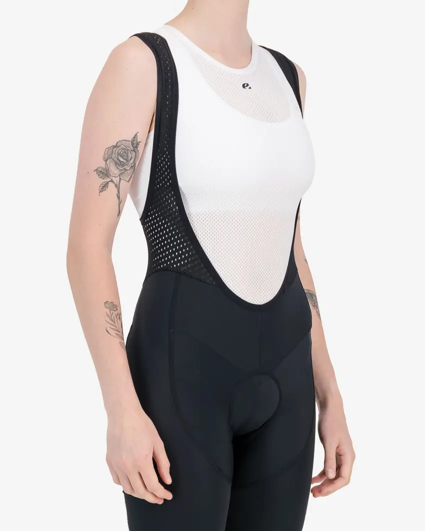 Three quarter view of the Enjoy womens baselayer in the Emotif white design. Made by Enjoy.cc