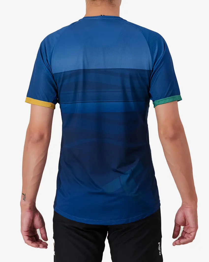 Back view of the Enjoy Mobilitee mens tail tee in the Tygerberg MTB club design made by Enjoy.cc