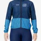 Front view of the Womens Semi Custom Atom cycling Jacket in a blue duo tone design Enjoy.cc