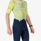 Side view of the men's sleeved triathlon suit in a bright lichen design made by enjoy.cc