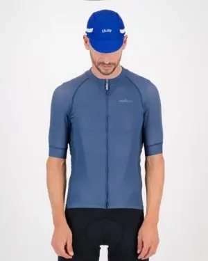 Front of the mens cycling cap in the Semester blue DriFit design made by enjoy.cc