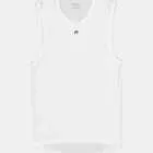 Flat lay view of the men's sleeveless base layer in the white emotif design made by Enjoy.cc