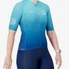Side view of the Womens Semi Custom Supremium cycling jersey in an Aqua gradient design Enjoy.cc