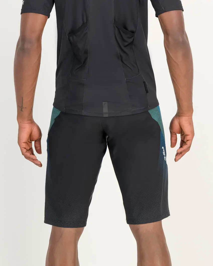Back of the mens Reptilia Aline trail short in the green design made by enjoy.cc