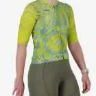 Back view of the ProXision Women's cycle jersey in lichen colour Warp design made by enjoy.cc