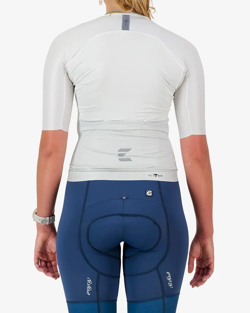 Back view of the Climber women's cycling jersey in a cream colour block design made by enjoy.cc