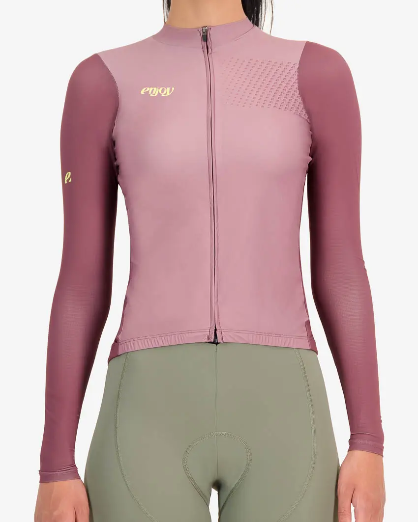 Front of the womens long sleeve ProXision cycle shirt in the Tracker design made by enjoy.cc