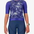 Front view of the ProXision women's zipless cycling jersey in a blue tie-dye design made by enjoy.cc