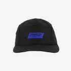 Front view of the unisex U-Flex 5 Panel Ripstop cap in Black with blue branding by Enjoy.cc