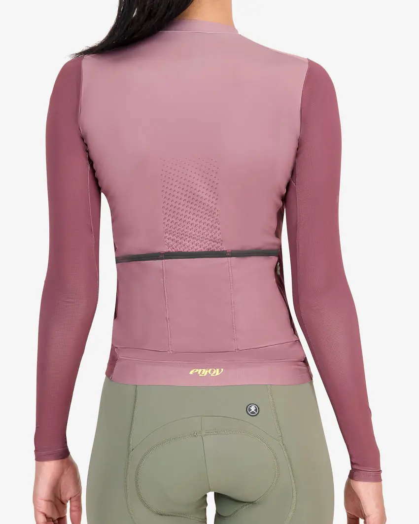 Back of the womens long sleeve ProXision cycle shirt in the Tracker design made by enjoy.cc