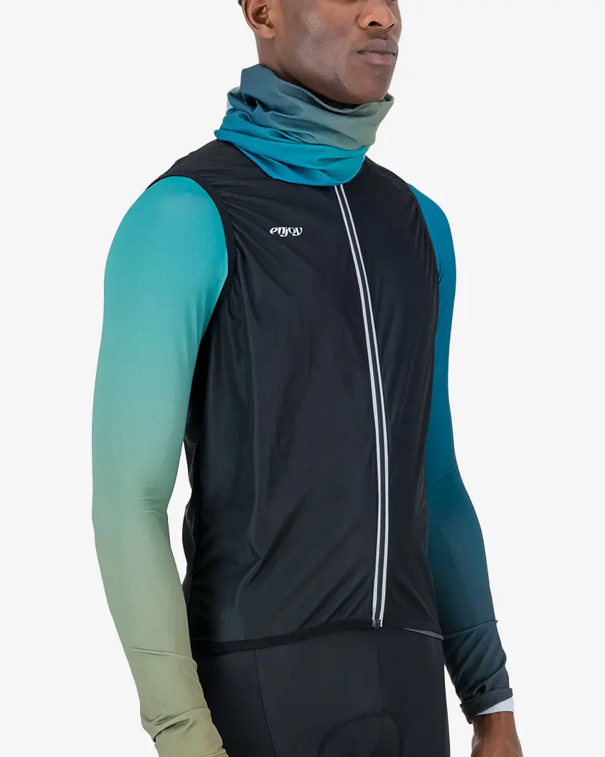 Mens side view of the Enjoy neckwarmer in the Teal gradient colourway made by Enjoy.cc