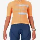Front view of the Octane women's cycling jersey in a orange chevron design made by enjoy.cc