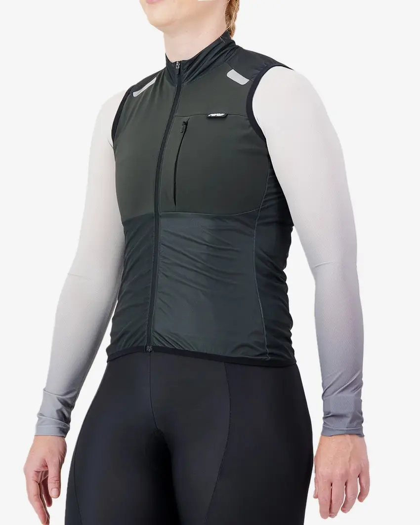 Side view of the Thermal womens cycling gilet in Forest green design by Enjoy.cc