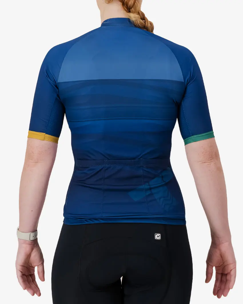 Back view of the Enjoy Supremium womens cycling jersey in the Tygerberg MTB club design by Enjoy.cc