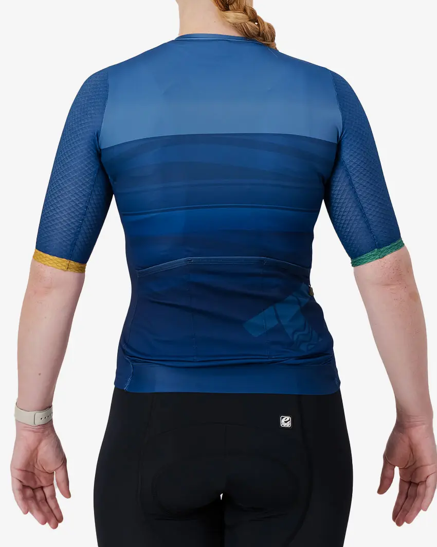 Back view of the Enjoy ProXision womens cycling jersey in the Tygerberg MTB club design by Enjoy.cc