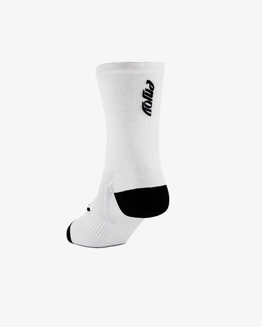 Back view of unisex cycling socks in White with black branding by Enjoy.cc