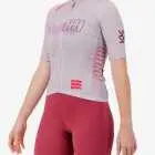 Side view of the Women's Supremium cycling jersey for in mauve colour way by enjoy.cc
