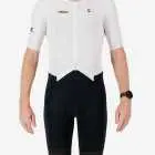 Front view of the men's sleeved triathlon suit in a black and white design made by enjoy.cc