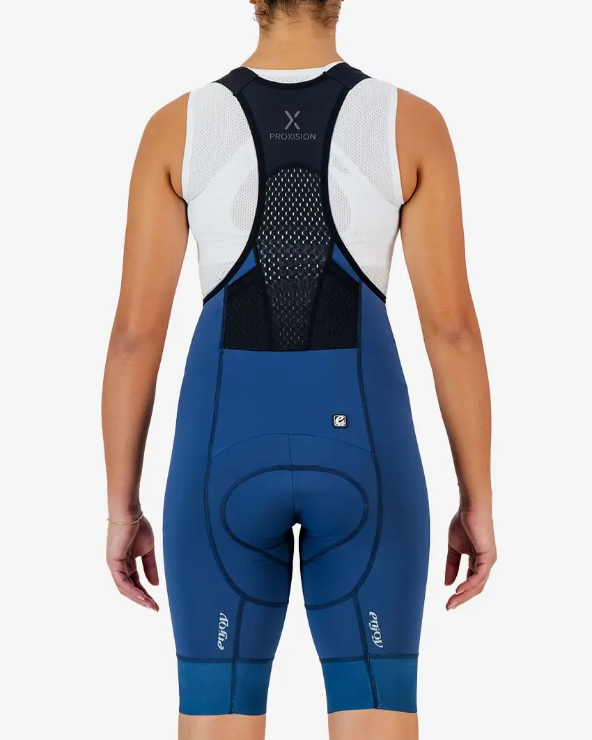 Back view of the Enjoy ProXision womens cargo bib short in the sebino colourway made by enjoy.cc
