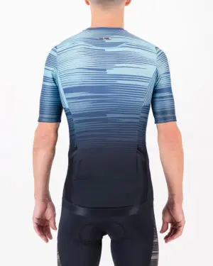 Back of the mens tri top in the Input Blue design made by Enjoy.cc