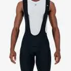 Front view of the Enjoy Octane men's bib short in black with reflective detail made by Enjoy.cc