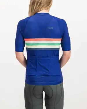 Ladies Rainbow Nation richard blue coloured Octane Cycle Top. Designed and manufactured by Enjoy cycling apparel.