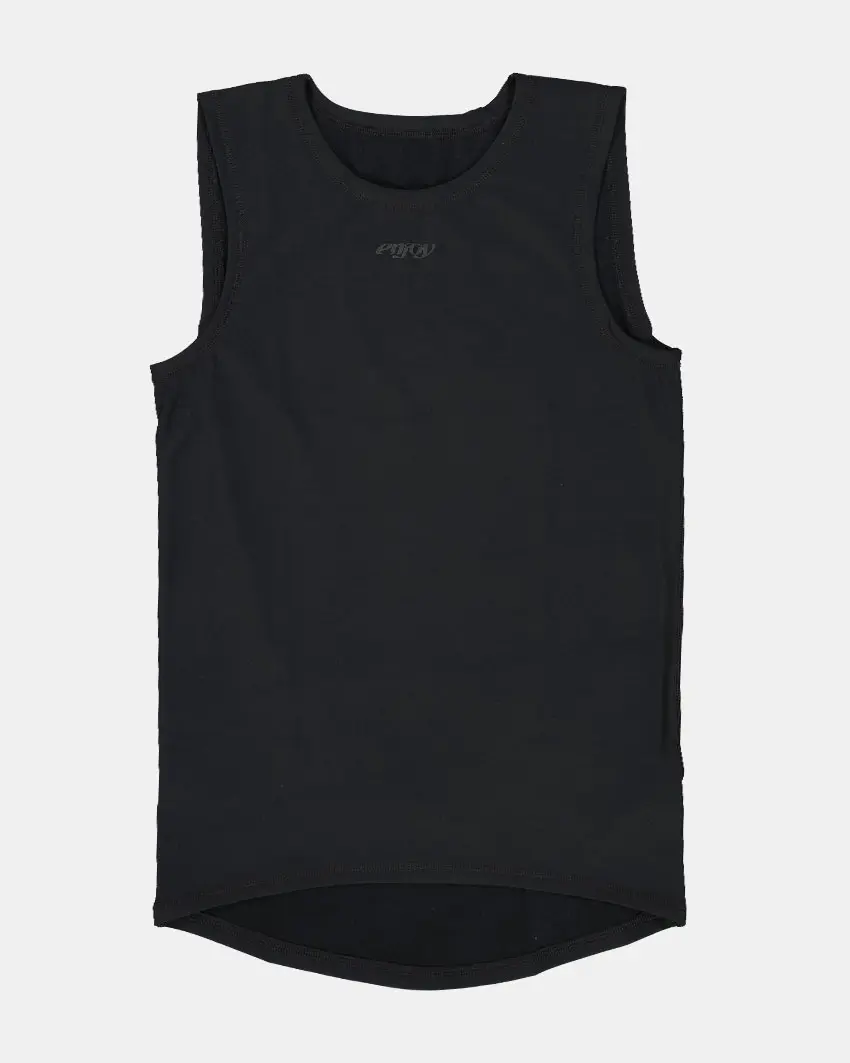 Flat lay of the Enjoy men's fleeced base layer in black with vinyl detailing made by Enjoy.cc