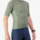 Side view of the Mens Supremium cycling jersey in a solid Olive colour way by Enjoy.cc