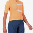 Side view of the Octane women's cycling jersey in a orange chevron design made by enjoy.cc