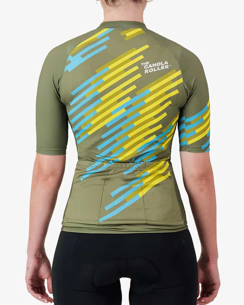 Back view of the women's Canola Roller cycling jersey design by Enjoy.