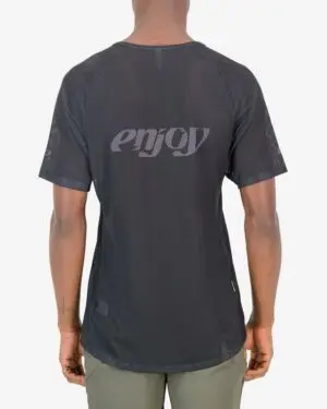 Back of the mens mobilitee trail tee in the black Descendant design made by enjoy.cc