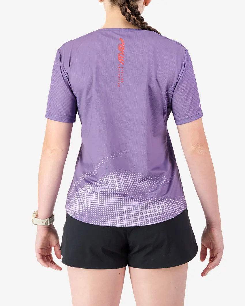 Back view of the Enjoy women's Activ Tee in Purple made by Enjoy.cc