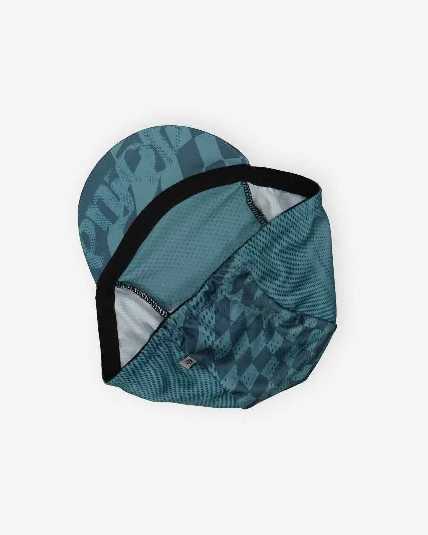 Flatlay back view of a DriFit unisex casquette in aqua colour Warp design made by enjoy.cc