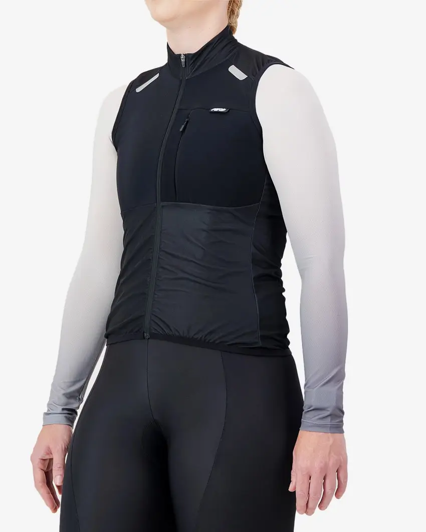 Side view of the Thermal womens cycling gilet in plain black design by Enjoy.cc