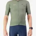 Front view of the Mens Supremium cycling jersey in a solid Olive colour way by Enjoy.cc