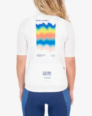 Back of the ladies cycling jersey in the Out There Supremium design made by enjoy.cc