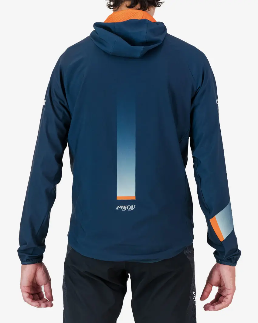 Back view of the Enjoy Contour mens waterproof cycling jacket in Navy made by enjoy.cc