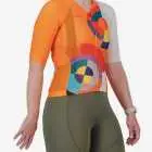 Side view of the Climber Women's cycle jersey in orange Jupiter design made by enjoy.cc
