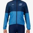 Front view of the Mens Semi Custom Atom cycling Jacket in a blue duo tone design Enjoy.cc