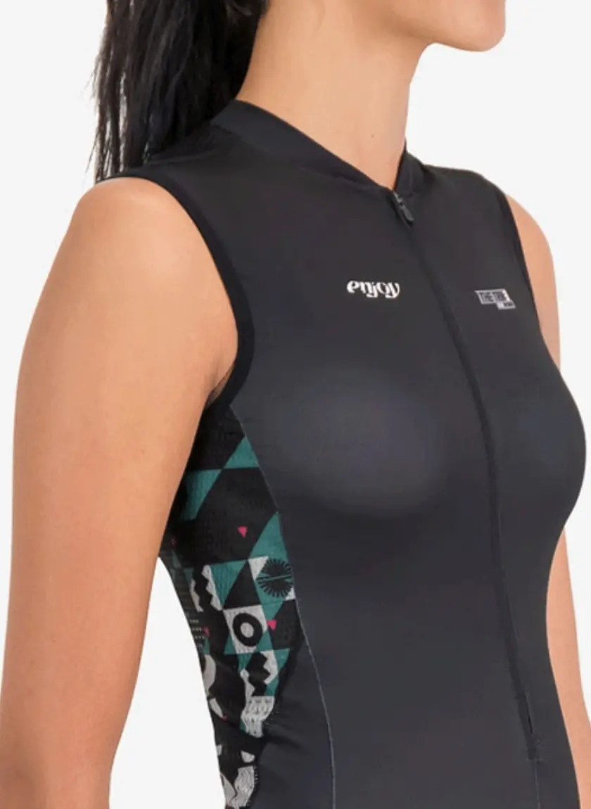 Womens collection of tri tops with sleeved and sleeveless options by Enjoy cycling apparel