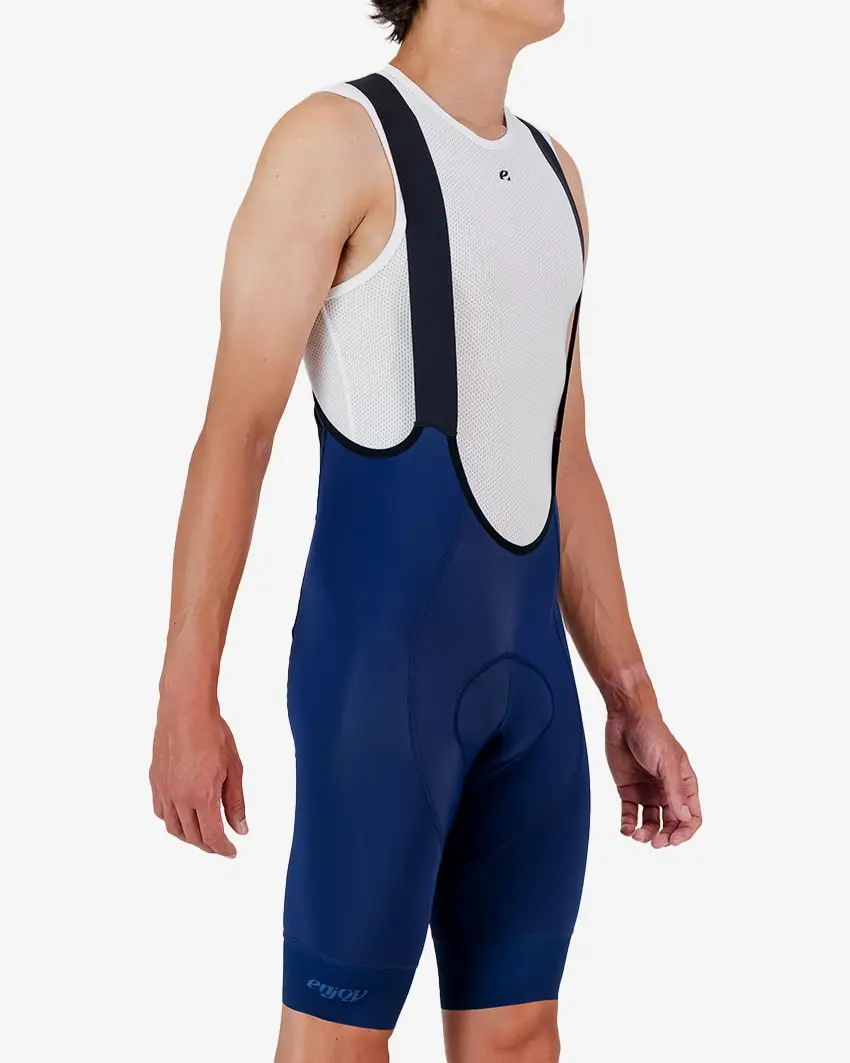 3qtr view of the Enjoy ProXision mens cargo bib short in the navy colourway made by enjoy.cc