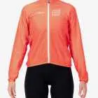 Front view of the Womens Semi Custom Atom cycling Jacket in a solid flame colour Enjoy.cc